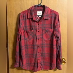 Casa Cabana Red Black Flannel LS Button Down Shirt Size XL